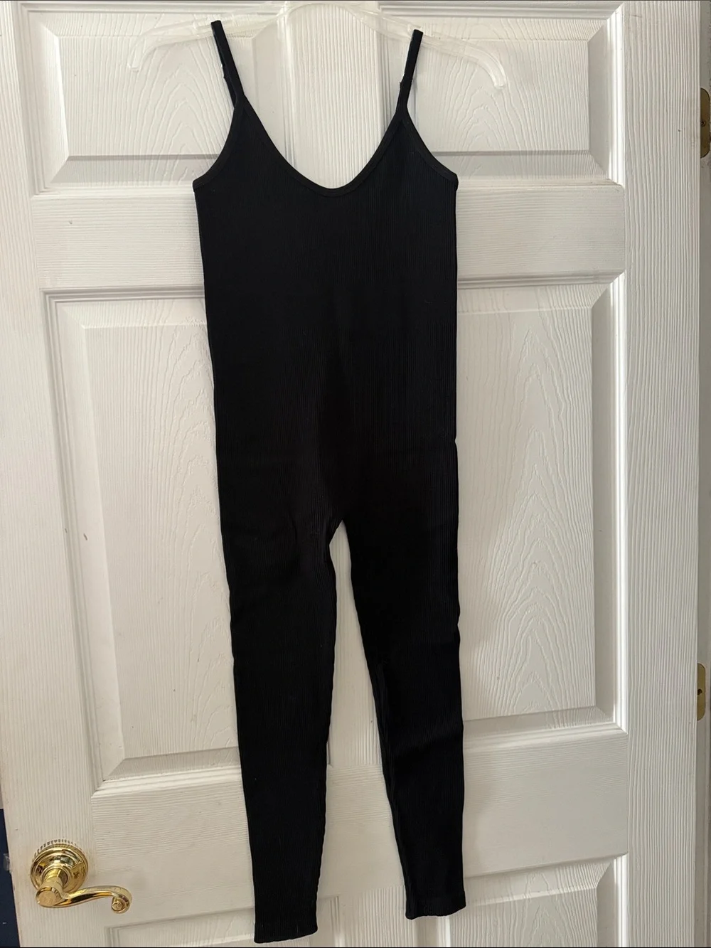 Women's Black Ribbed Slim Jumpsuit with Thin Straps